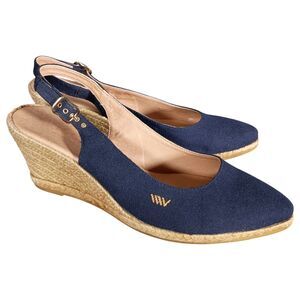 Viscata Barcelona Espadrille Wedge Shoes Womens 40/US 9 Navy Blue Slingback
